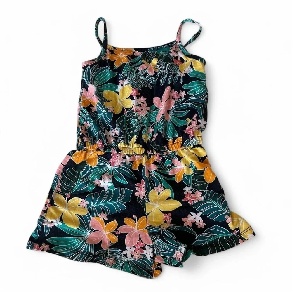 Old Navy Girls XS/ (Size 5) One-Piece Romper – Black with Bright Floral Print
